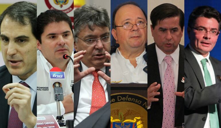 Foto: Tomás Gonzalez (Ministro de Minas), Luis Felipe Henao (Ministro de Vivienda), Mauricio Cárdenas (Ministro de Hacienda), Juan Villegas (Ministro de Defensa), Juan Fernando Cristo (Ministro de Interior), Alejandro Gaviria (Ministro de Salud).  