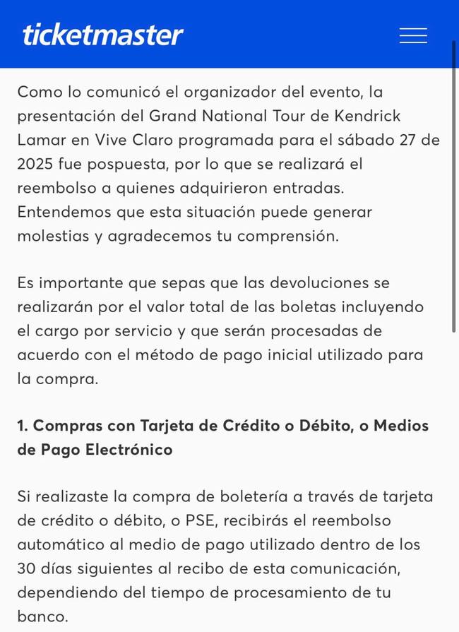 Proceso de devolución entradas de Kendrick Lamar por Ticketmaster