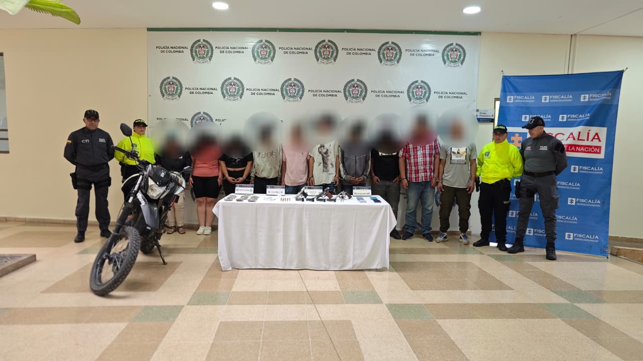 Los diez capturados sindicados de homicidios en el Quindío. Foto: Cortesía: Policía Quindío