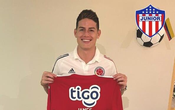 James Rodríguez posando con la camiseta del Junior / Foto: @JuniorClubSA