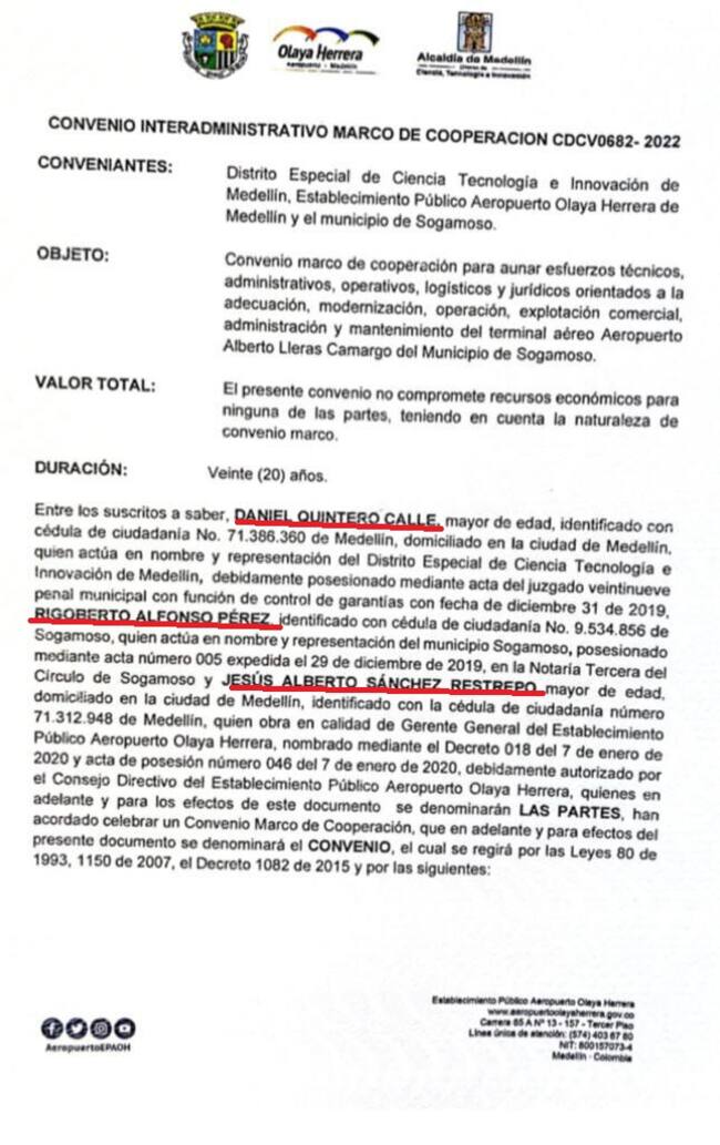 Facsimil del convenio de la polémica. Foto de Caracol Radio Tunja