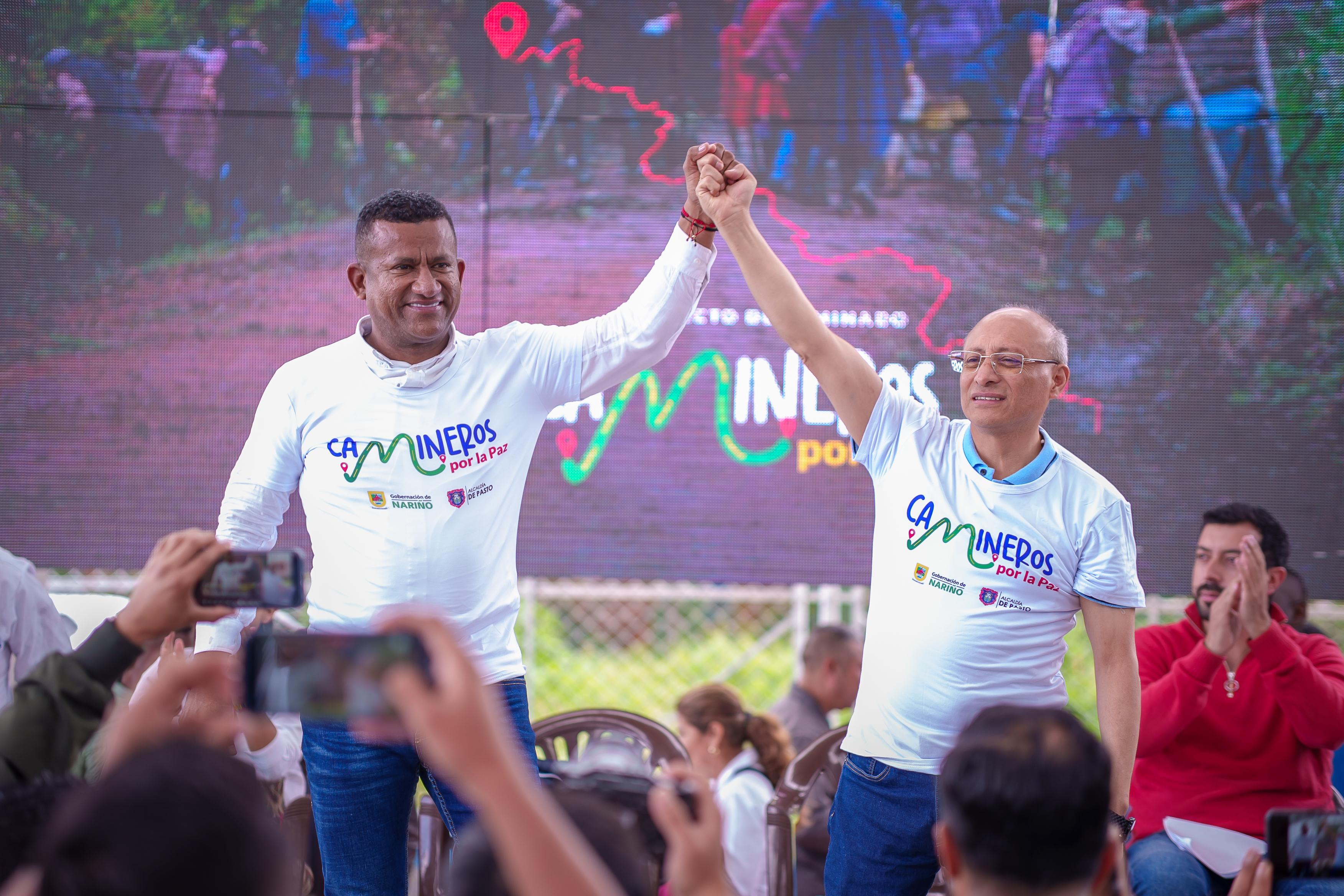 Alcalde de Pasto Nicolás Toro y gobernador de Nariño Luis Alfonso Escobar en el lanzamiento del programa Camineros por la Paz | Foto: Gobernación de Nariño