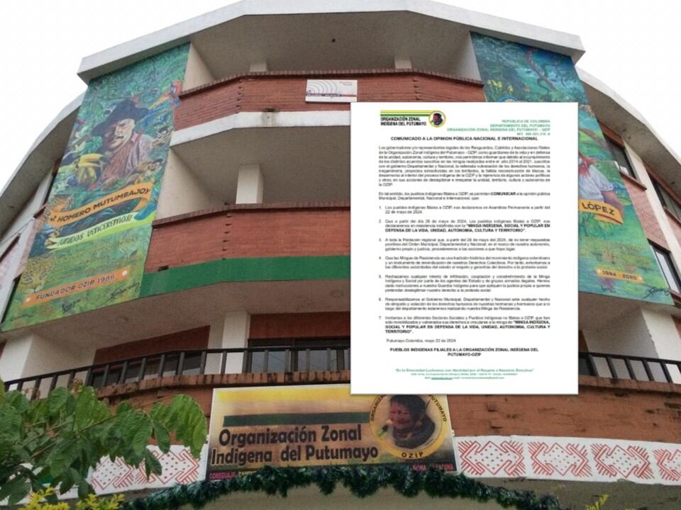 Al anuncio de paro se unen los pueblos filiales a la Organización Zonal Indígena del Putumayo- OZIP.
