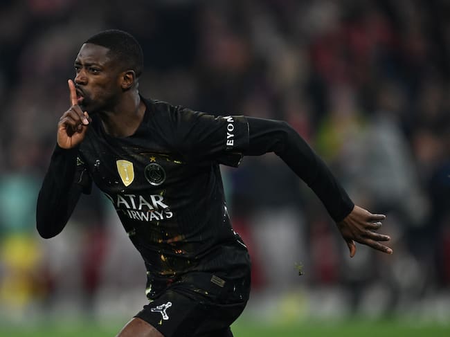 06 May 2026, Bavaria, Munich: Soccer, Men: Champions League, Bayern Munich - Paris Saint-Germain, knockout round, semi-final, second leg, Allianz Arena, Ousmane Dembélé (Paris Saint-Germain) celebrates his goal to make it 0-1. Photo: Sven Hoppe/dpa (Photo by Sven Hoppe/picture alliance via Getty Images)