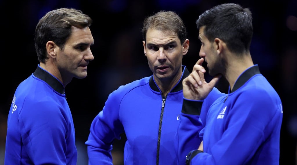 Roger Federer, Rafael Nadal y Novak Djokovic (Photo by Julian Finney/Getty Images for Laver Cup)