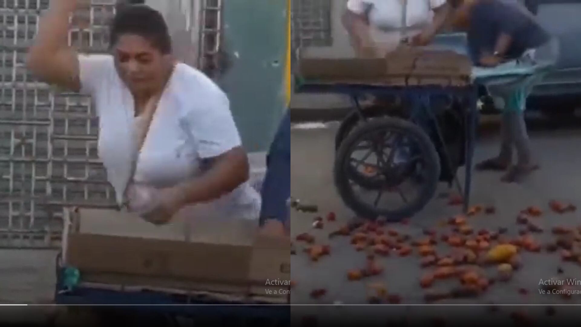 Mujer arrojó decenas de frutas y verduras que pertenecían a un vendedor ambulante por una supuesta deuda