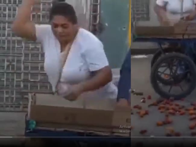 Mujer arrojó decenas de frutas y verduras que pertenecían a un vendedor ambulante por una supuesta deuda