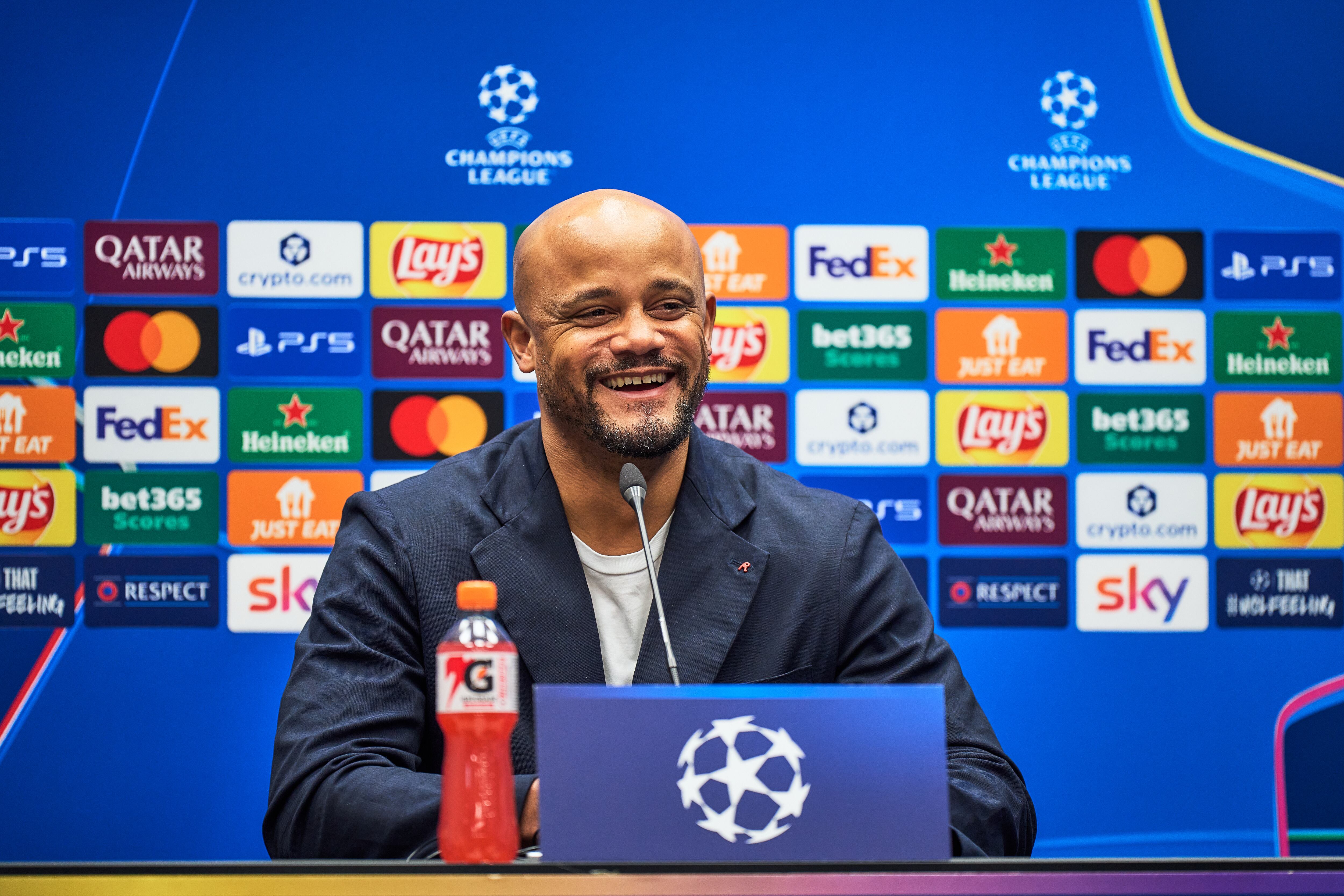 BERGAMO, ITALY - MARCH 09: Vincent Kompany of FC Bayern Muenchen at the press conference at Stadio di Bergamo on March 09, 2026 in Bergamo, Italy. (Photo by F. Noever/FC Bayern via Getty Images)