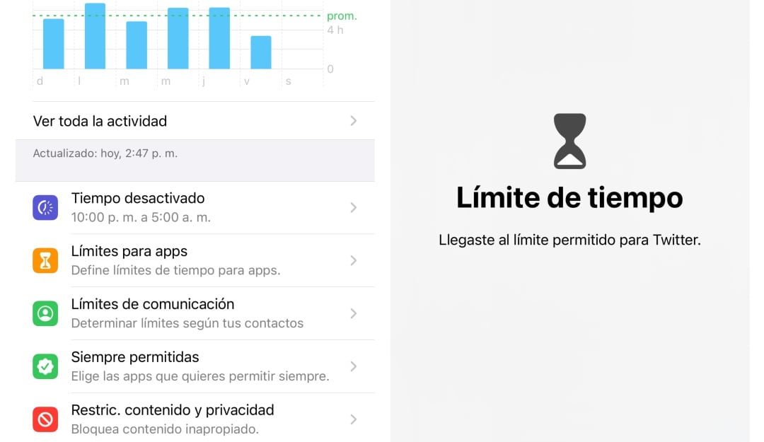 Límite de tiempo en aplicaciones para celulares