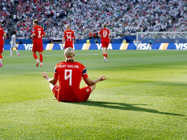 BOSTON, UNITED STATES - JUNE 16: Erling Haaland of Norway celebrates 0-1 during the World Cup match between Iraq v Norway at the Boston Stadium on June 16, 2026 in Boston United States (Photo by Jussi Eskola/Soccrates/Getty Images)