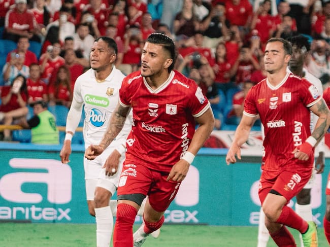 Yeison Guzmán festeja su anotación ante Águilas Doradas / X: @americadecali.