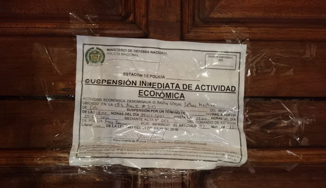 Cierre de establecimiento en San Antonio