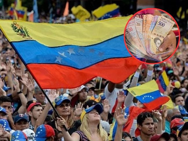 Imagen de ciudadanos venezolanos junto a billetes venezolanos. - Imagen de referencia.