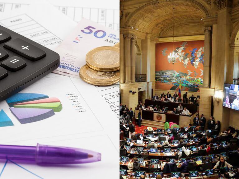 Cifras de finanzas y al lado el Congreso de la República (Fotos vía Getty Images)