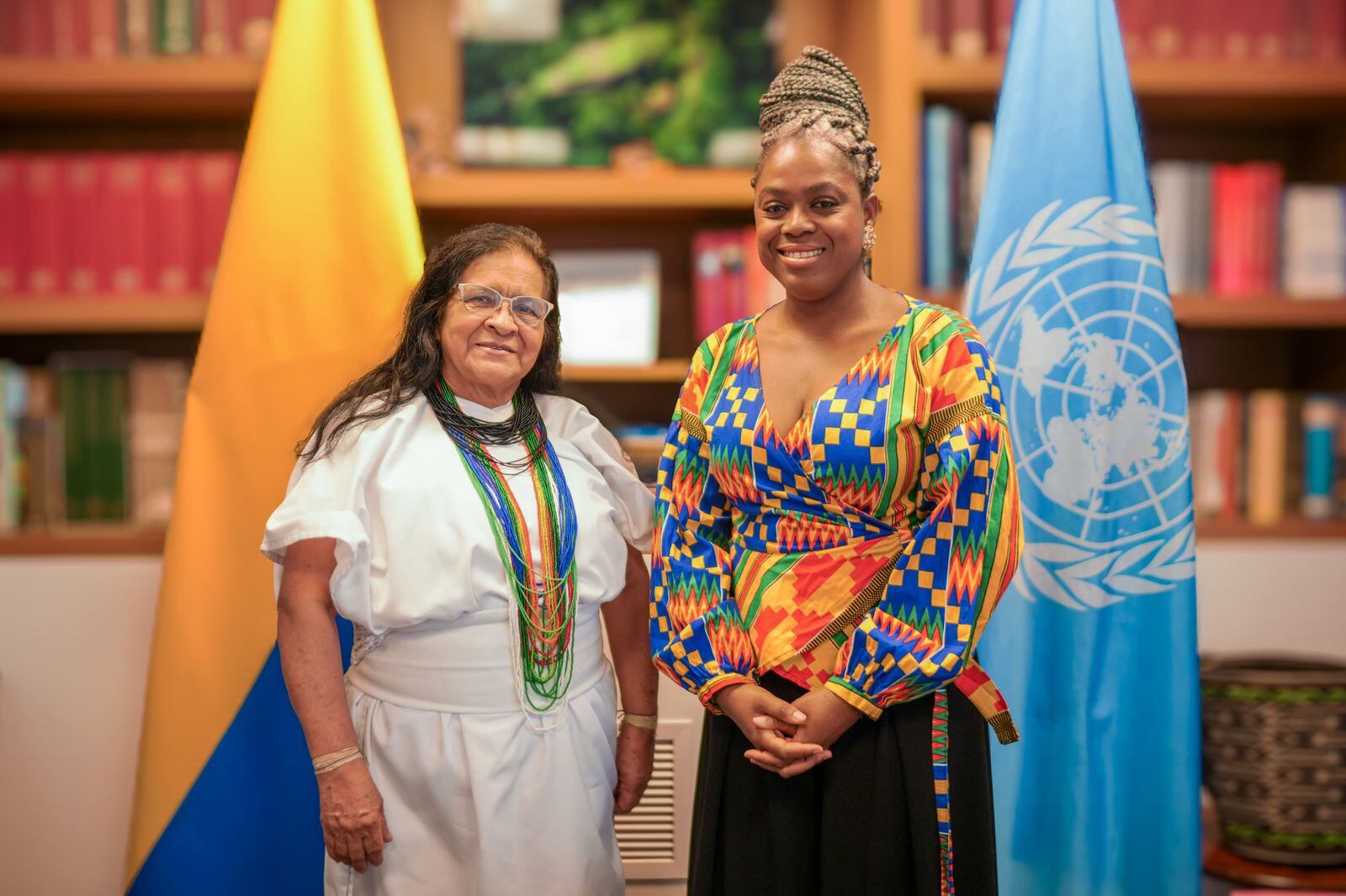 Embajadora de Colombia ante las Naciones Unidas, Leonor Zalabata y la ministra de Educación, Aurora Vergara.