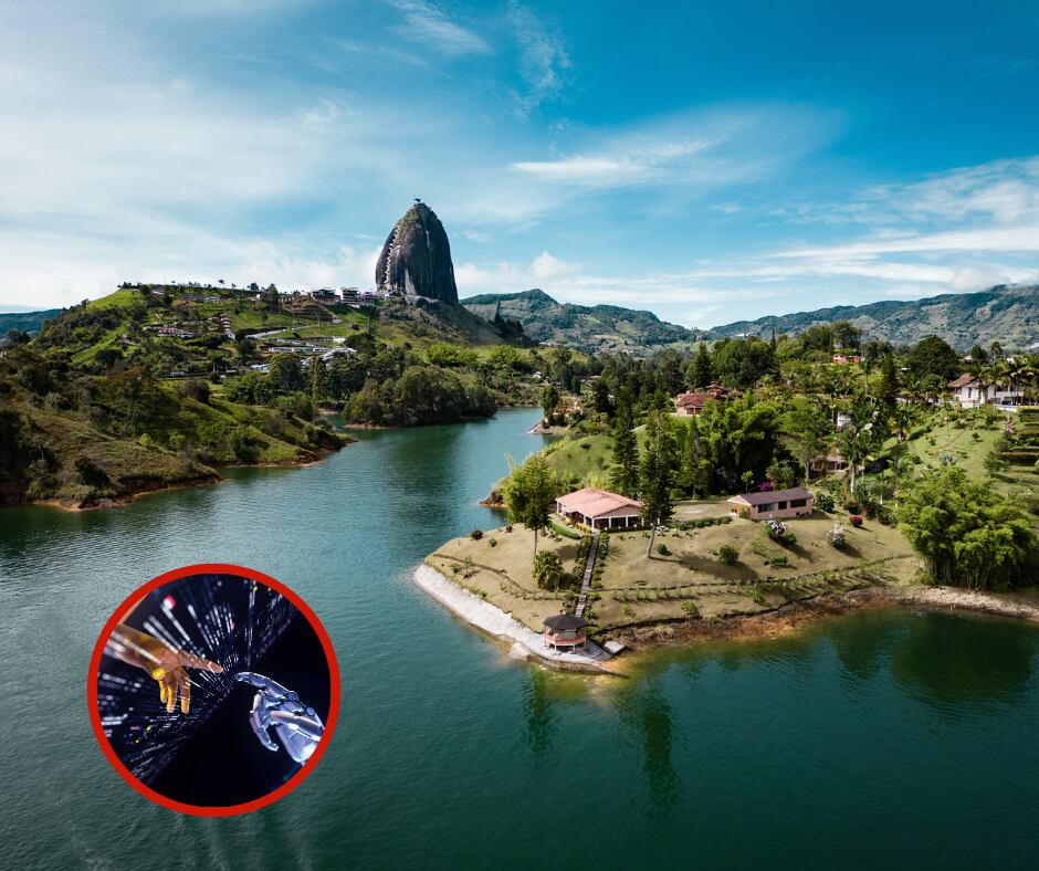 Guatapé junto a una imagen referente a la inteligencia artificial (Fotos vía Getty Images)