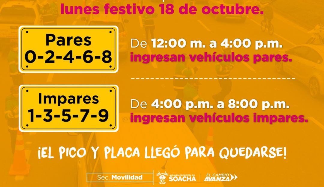Este lunes festivo habrá pico y placa sobre la autopista sur para el retorno