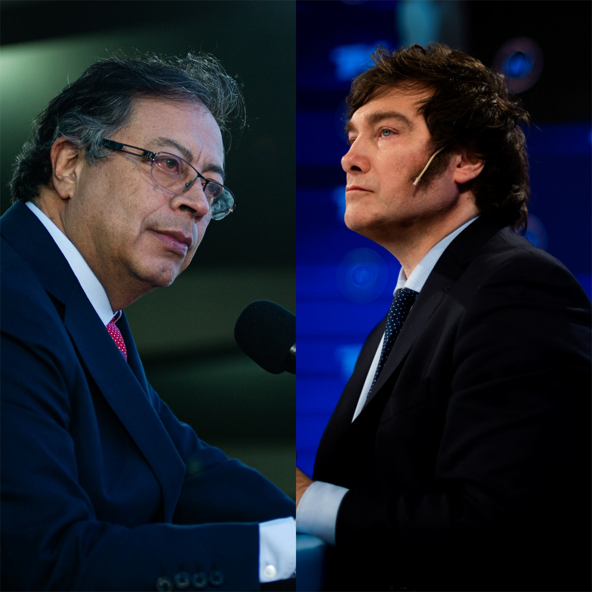 El presidente colombiano, Gustavo Petro (izq) y el candidato presidencial argentino, Javier Milei (der). 
(Foto:    Caracol Radio / Getty )