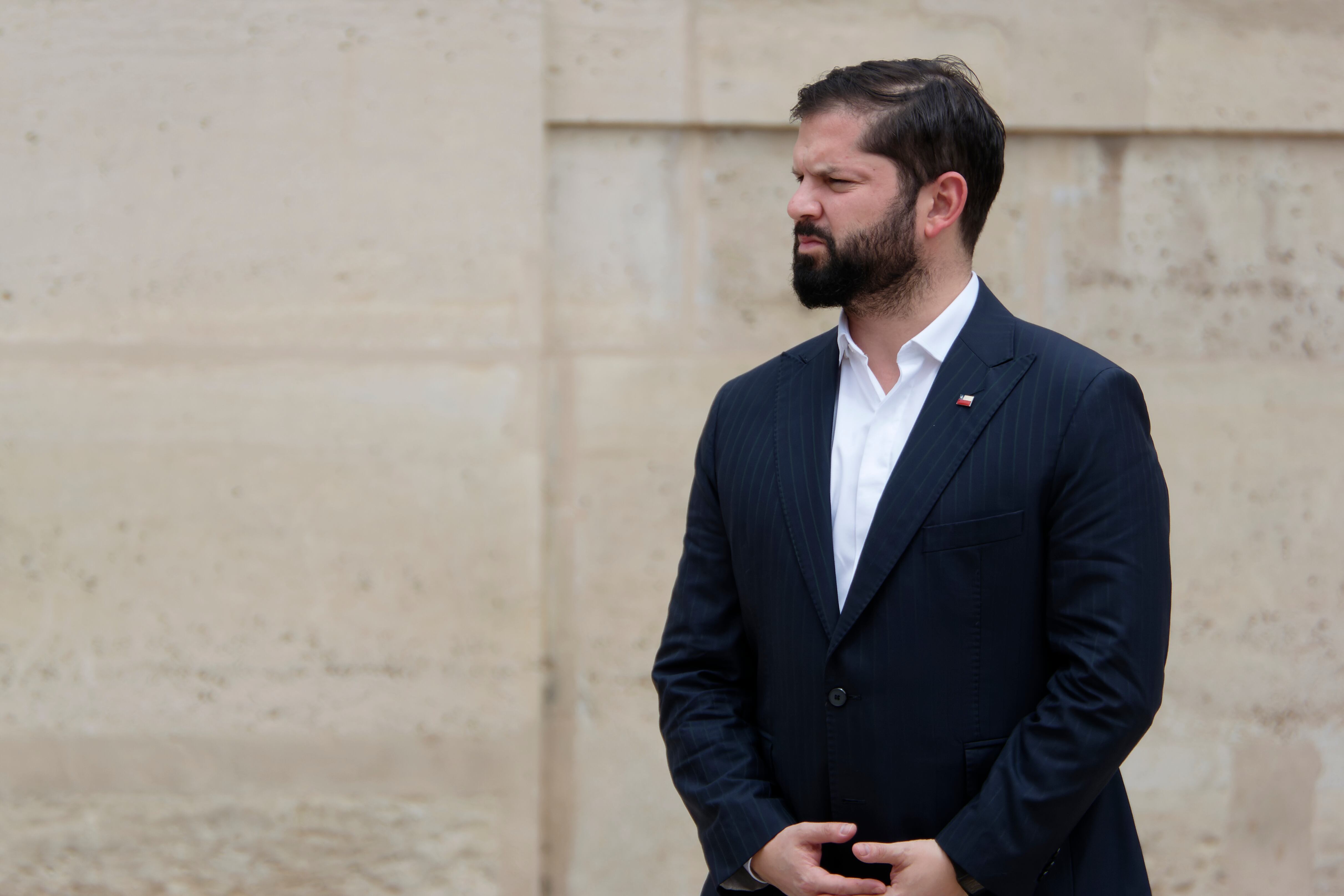 Chile's President Boric is arriving at the Presidential Elysee Palace for a meeting with France's President in Paris, France, on June 17, 2024. (Photo by Daniel Pier/NurPhoto via Getty Images)