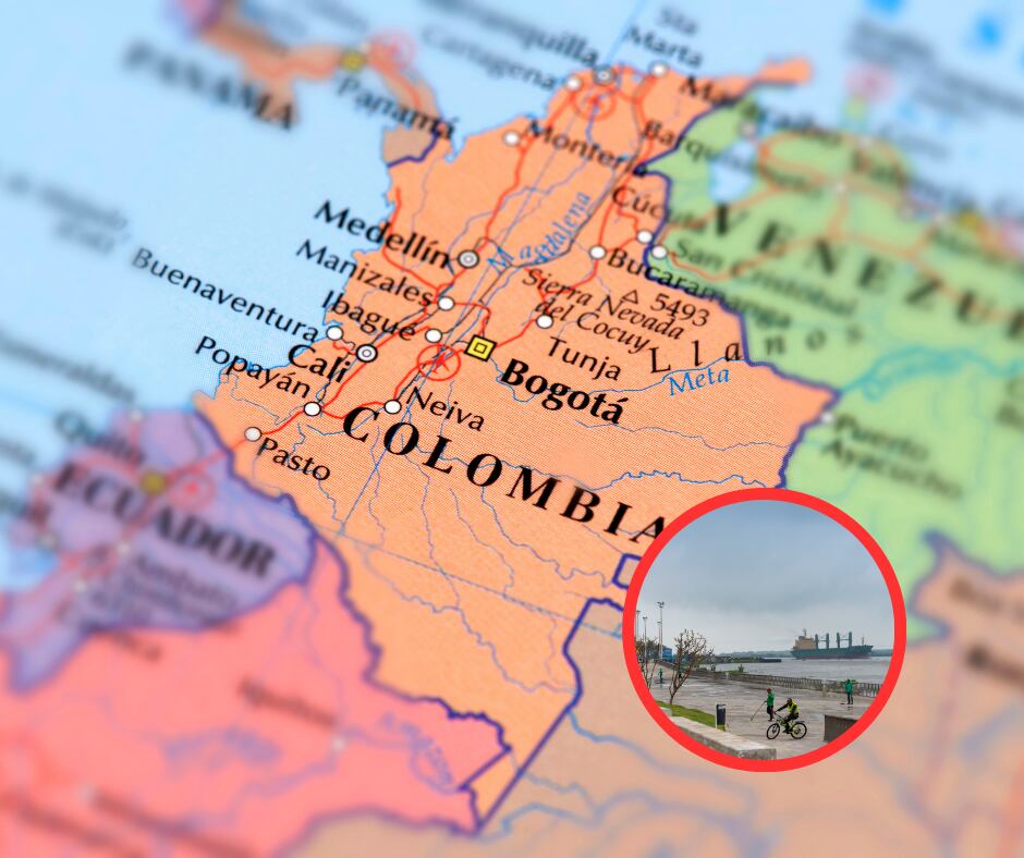 Close-up Mapa de Colombia y Barco entrando en el puerto de Barranquilla (Getty Images)