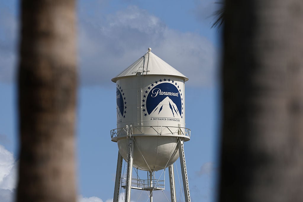 The Paramount Pictures logo is displayed on the water tower in Los Angeles, California, on February 17, 2026. Paramount Skydance attempts a hostile takeover bid of Warner Bros. (Photo by Michael Yanow/NurPhoto via Getty Images)