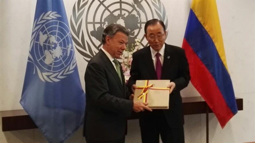 Juan Manuel Santos y Ban Ki Moo. Foto: (Colprensa-Presidencia de la República).