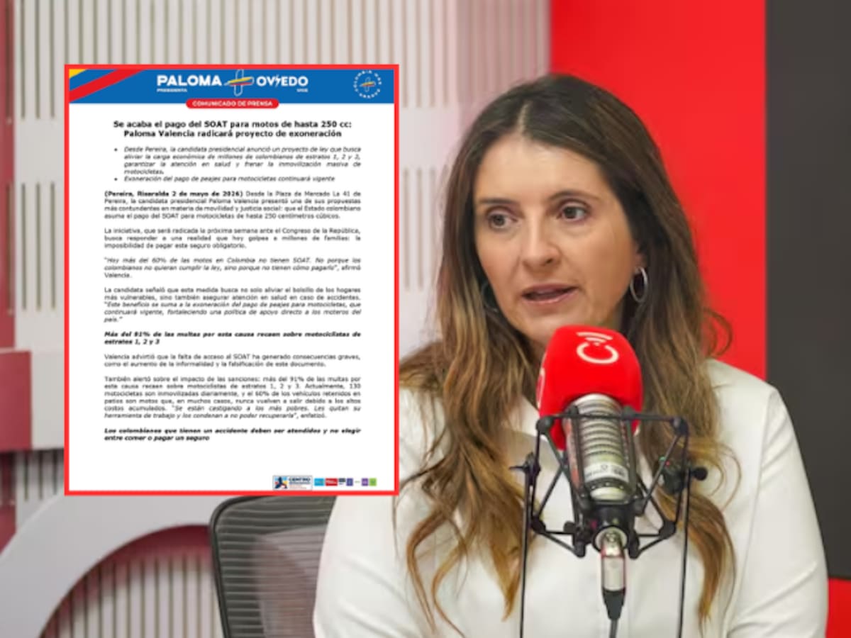 Paloma Valencia radicará proyecto para que motos de hasta 250 cc no paguen SOAT y lo asuma el Estado