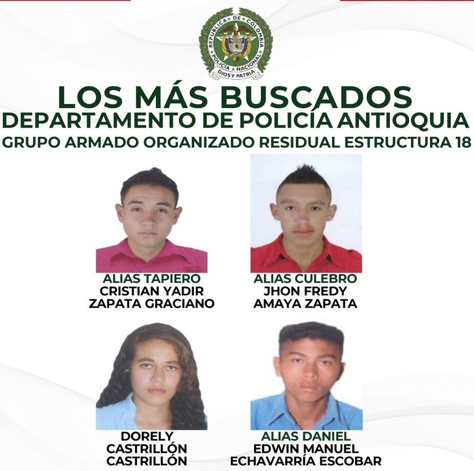 Cartel más buscados de Antioquia del frente 18 de las disidencias