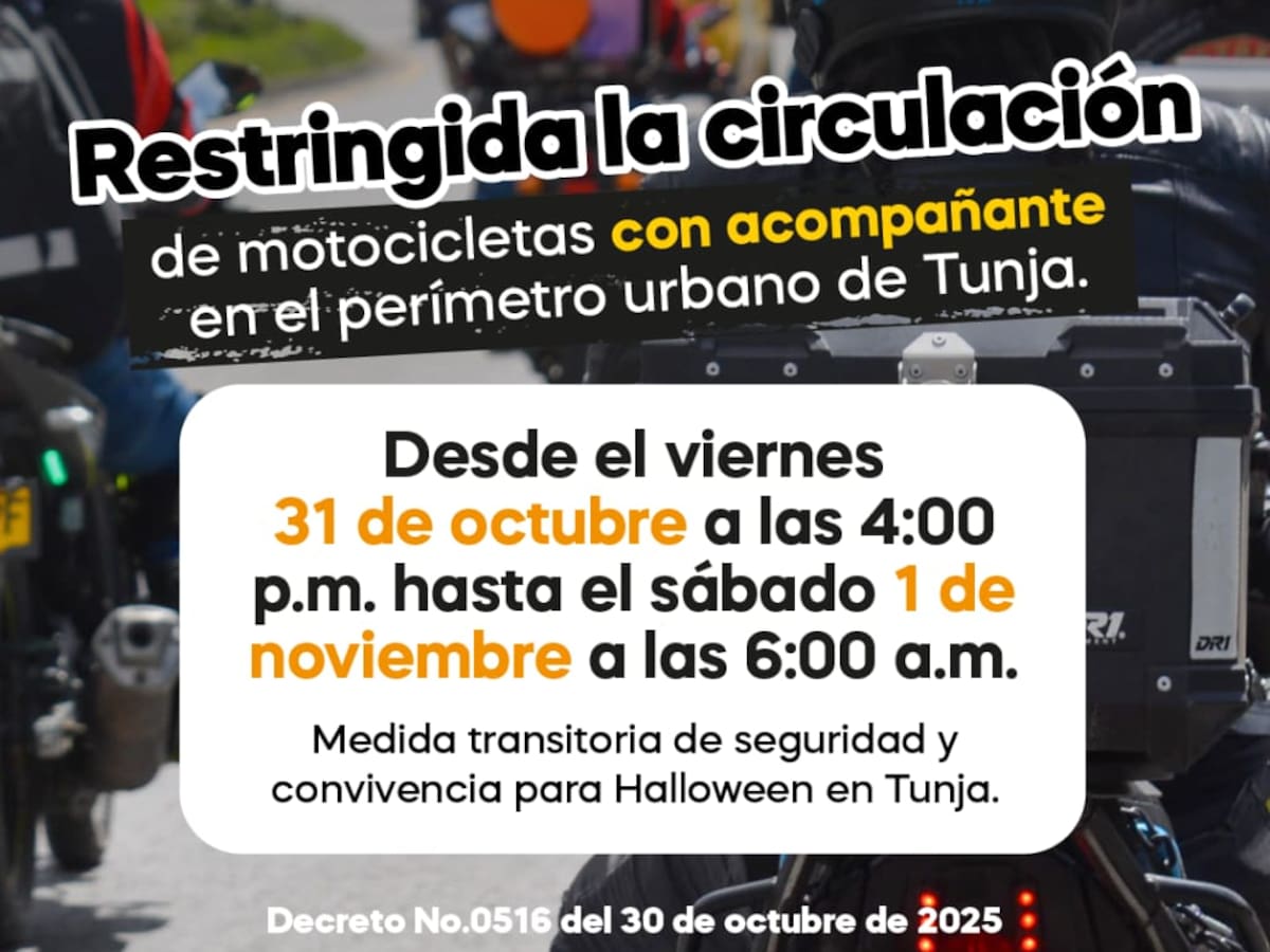 Tunja adopta medidas de seguridad para Halloween: restricción de parrilleros en motocicleta