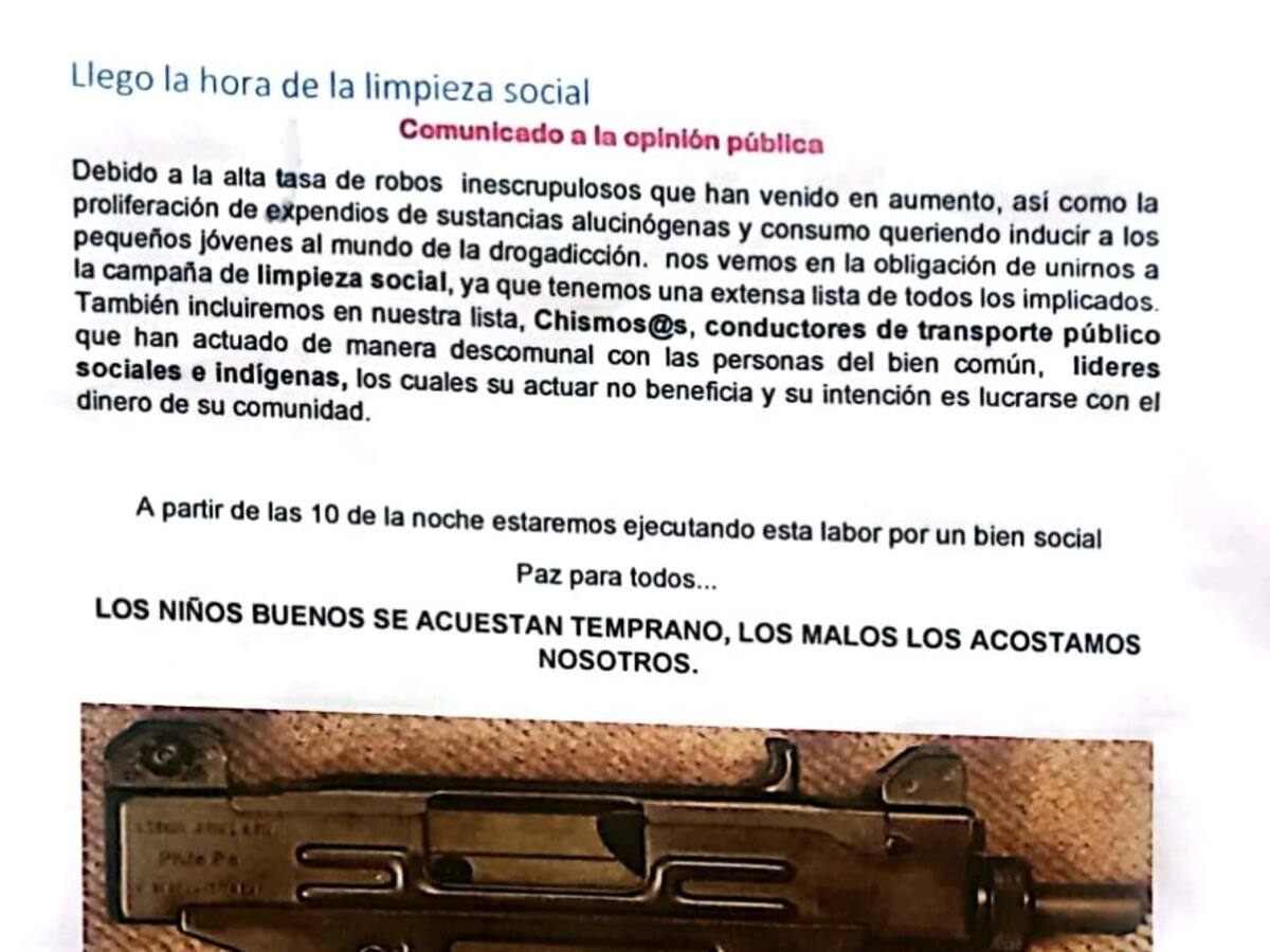 Comunidad indígena de Quinchía ha recibido panfletos que amenazan con una limpieza social