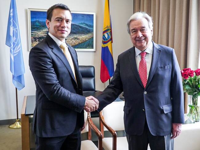 El presidente del Ecuador, Daniel Noboa, junto con el secretario general de las Naciones Unidas, António Guterres.