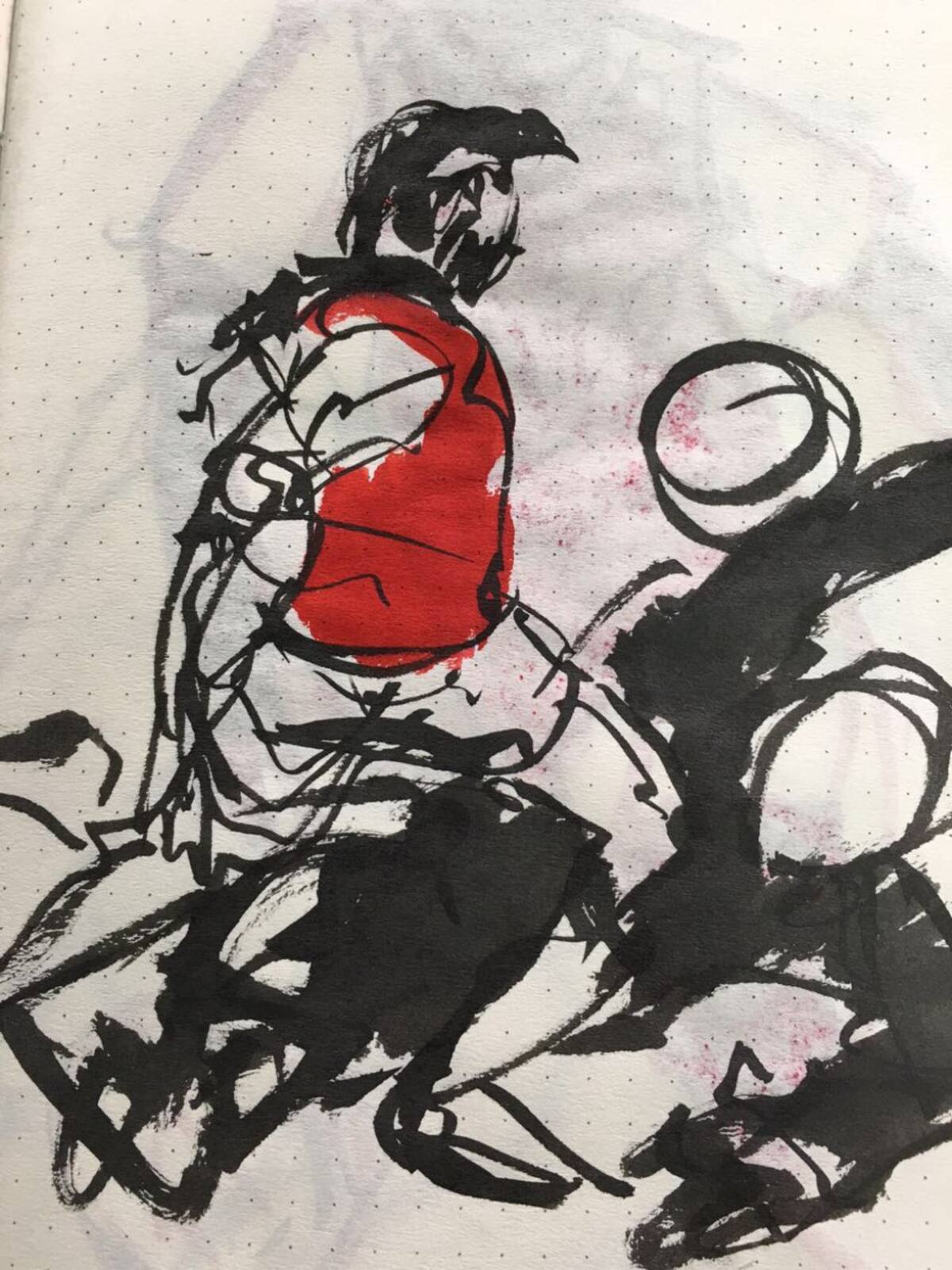 El partido por Copa Libertadores entre Cerro Porteño y Santa Fe fue la inspiración de Santiago en cabina, al dibujar a Jonatan Gómez en una escena de gol.