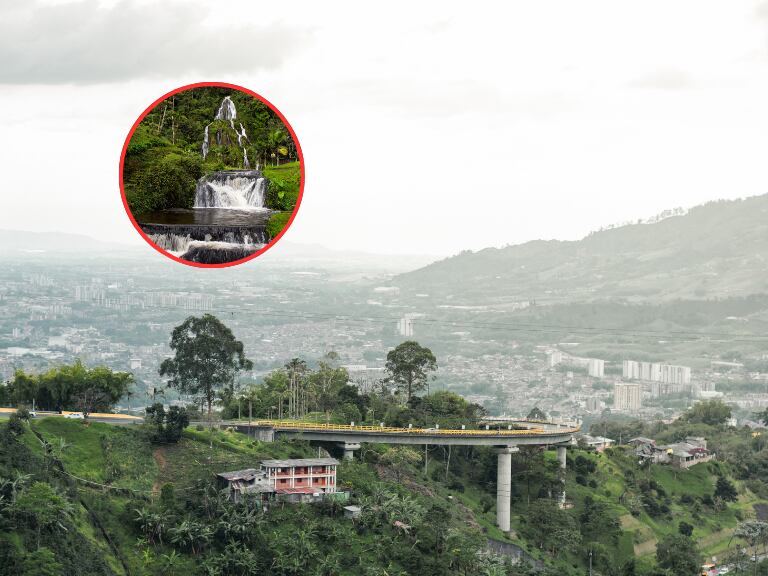 Paisaje risaraldense y al lado una cascada en Risaralda (Fotos vía Getty Images)