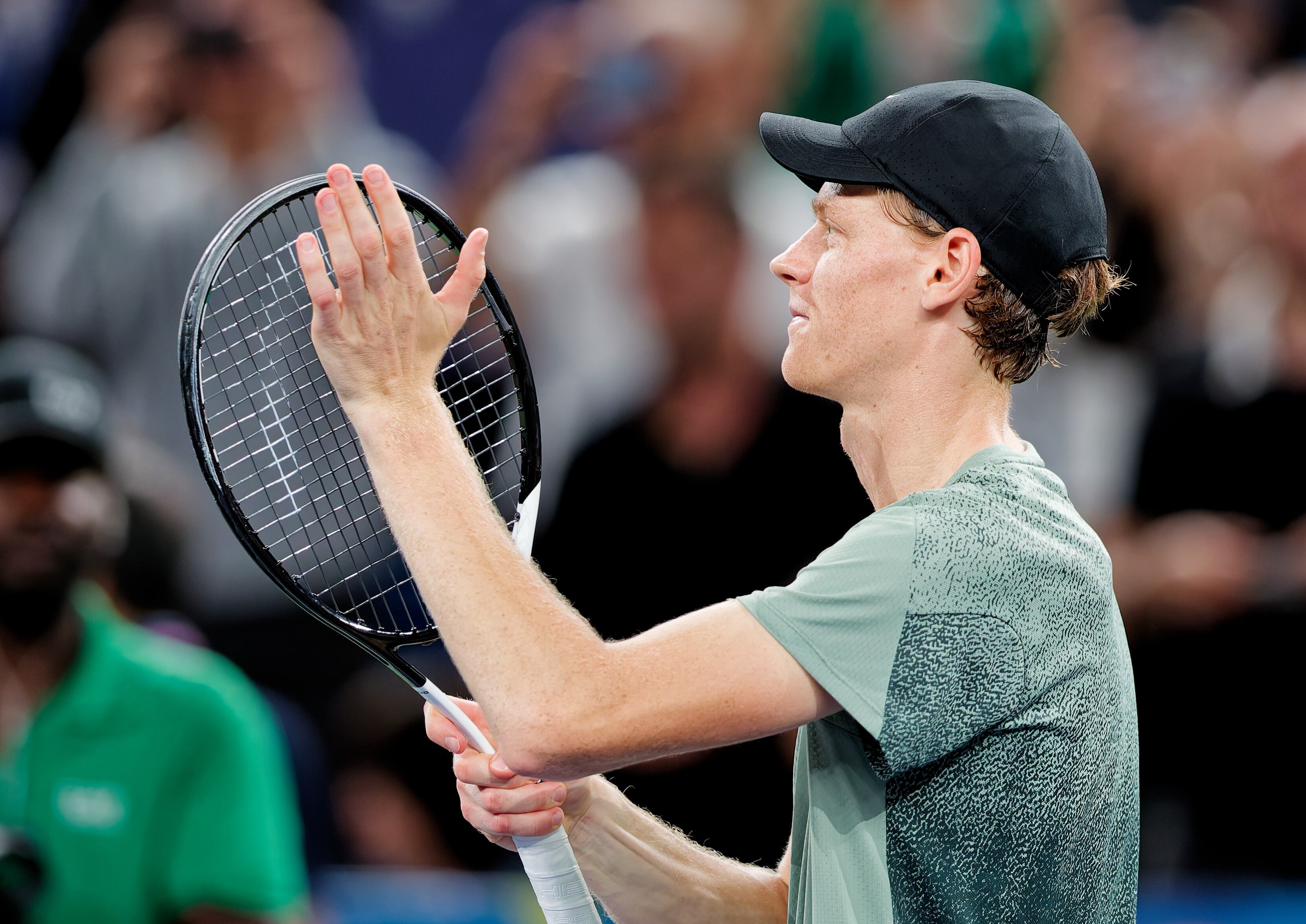 Shanghai (China), 13/10/2024.- Jannik Sinner of Italy reacts after winning his Men's Singles Final match against Novak Djokovic of Serbia at the Shanghai Masters tennis tournament in Shanghai, China, 13 October 2024. (Tenis, Italia) EFE/EPA/ALEX PLAVEVSKI
