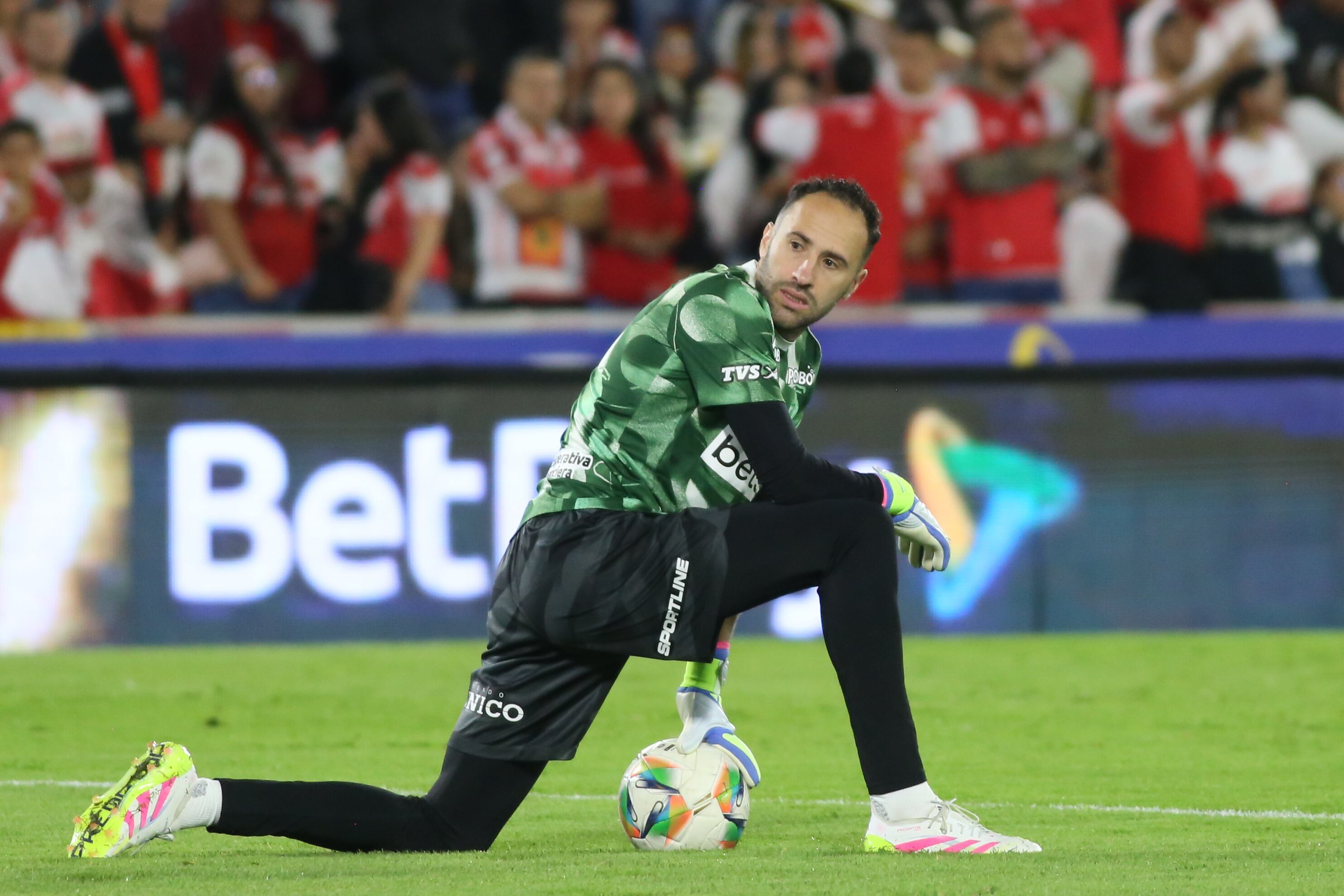 David Ospina plays for Atletico Nacional during the match between Independiente Santa Fe and Atletico Nacional on matchday 4 of the quadrangular semifinals, as part of the BetPlay DIMAYOR I 2025 League, at the Nemesio Camacho El Campin stadium in the capital city. (Photo by Daniel Garzon Herazo/NurPhoto via Getty Images)