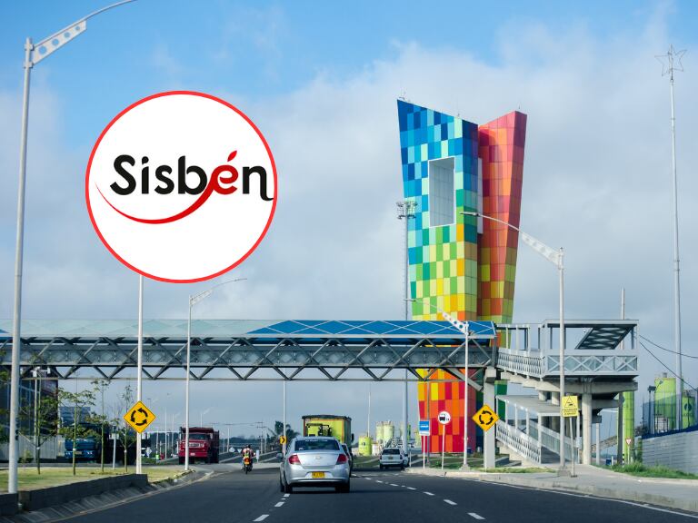 Fotografía de una vía en Barranquilla y a l lado el logo del Sisbén (Fotos vía Getty Images y el sitio web oficial del Departamento Nacional de Planeación)