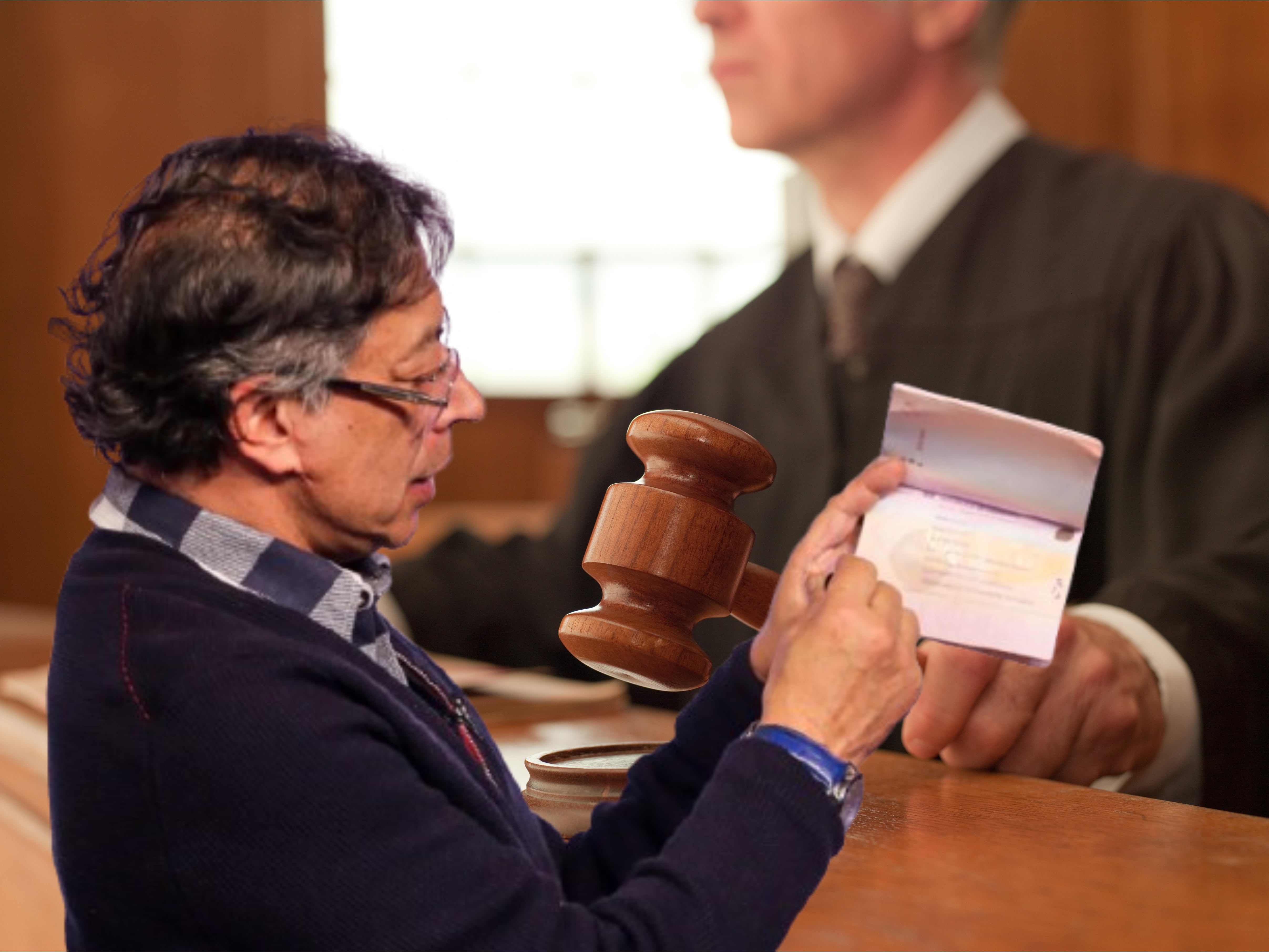 Imagen de referencia. Gustavo Petro con pasaporte: Colprensa / Magistrado: Getty Images.