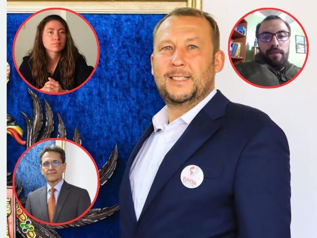 Alcalde de Tunja Mikhail Kranov, Sara Catalina Pedraza (Exgestora social), Eduardo Ernesto Camargo Rodríguez (Exgerente de Ecovivienda) y Juan Sebastián Ramírez (Excontratista).