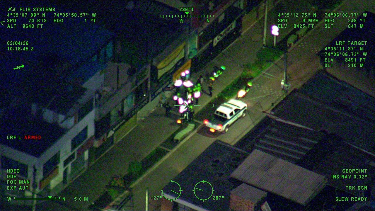 Seguimiento con el helicóptero Halcón de la Policía. Cortesía: Policía Metropolitana de Bogotá