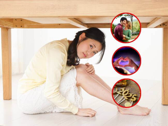 Mujer debajo de la mesa, 2025, Enamorados, corazón. Imágenes de referencia (Getty Images).