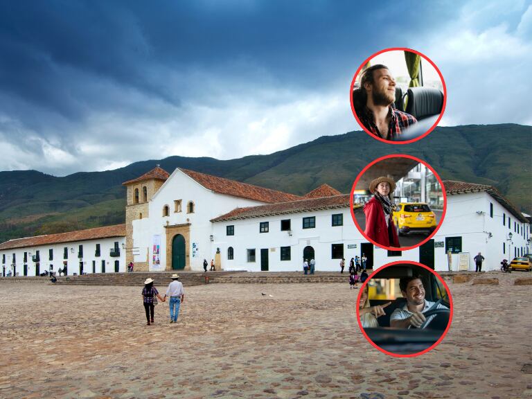 Paisaje en Villa de Leyva y al lado personas viajando en diferentes medios de transporte (Fotos vía Getty Images)