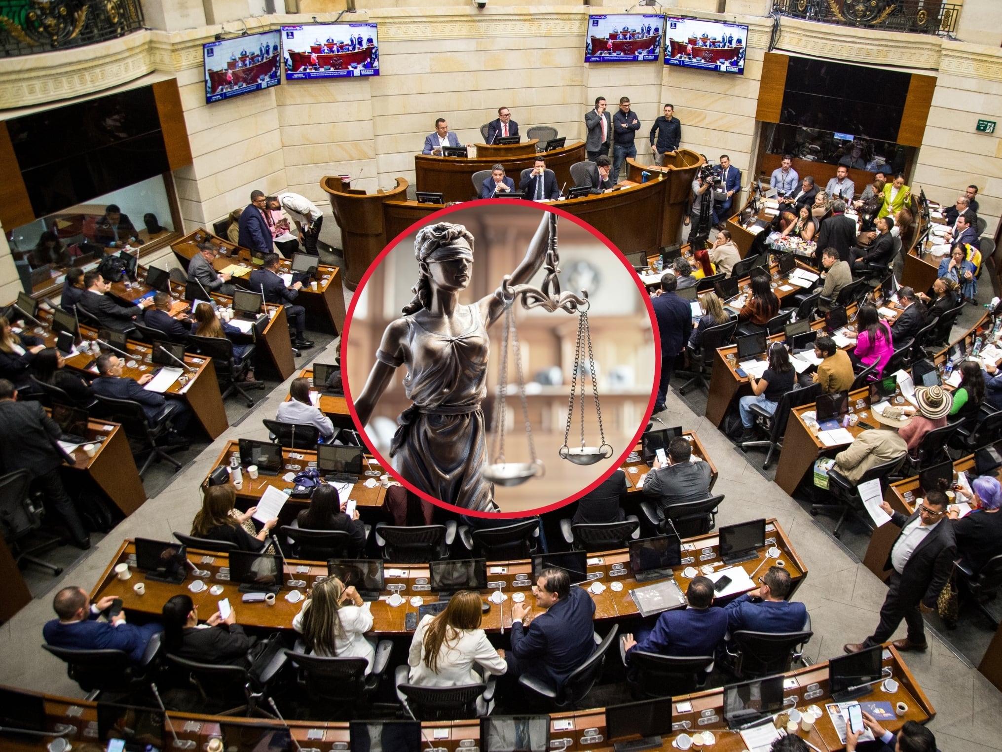 De fondo: Congreso de la República (Crédito: Colprensa) / En el centrose encuentra una imagen de referencia de la justicia (Cortesía: Getty Images)