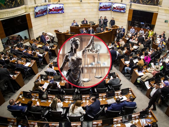 De fondo: Congreso de la República (Crédito: Colprensa) / En el centrose encuentra una imagen de referencia de la justicia (Cortesía: Getty Images)