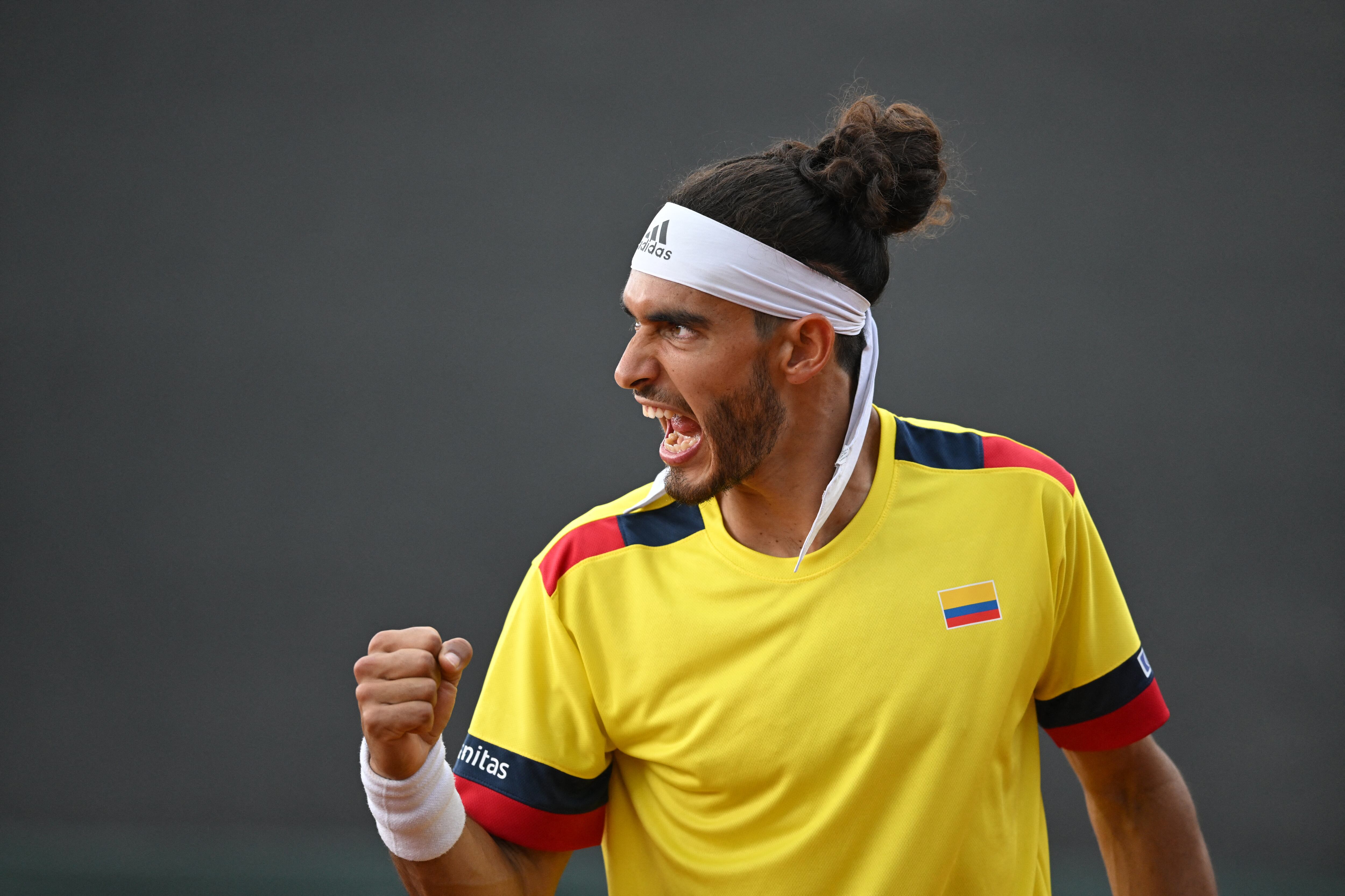 Adriá Soriano, raqueta número 2 del equipo colombiano de Copa Davis. (Photo by RAUL ARBOLEDA/AFP via Getty Images)