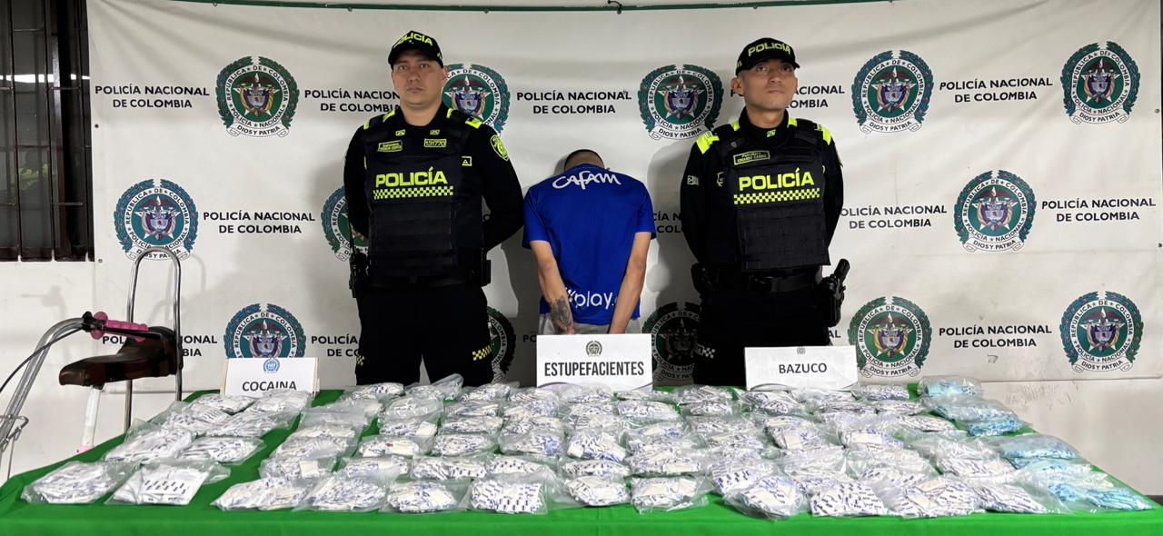 Fue capturado en Bogotá un hombre que transportaba en una bicicleta 5 kilogramos de droga