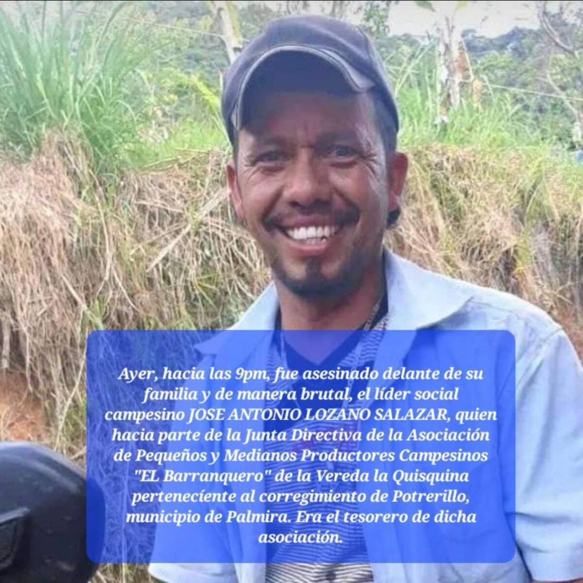 Muerte de líder campesino en el Valle tendría relación con la disidencia Adán Izquierdo