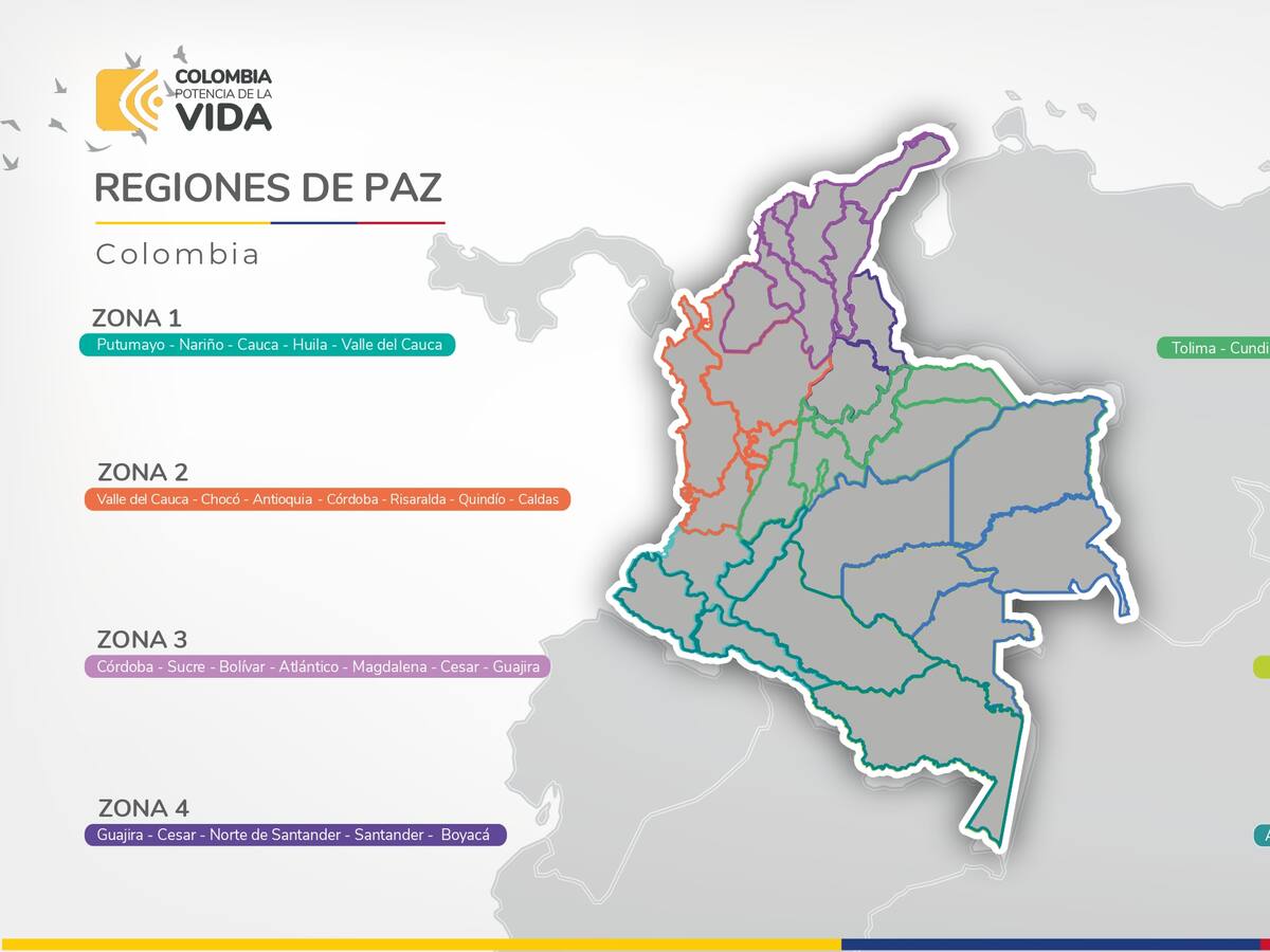 Las ocho zonas que conforman el mapa de la paz de Colombia