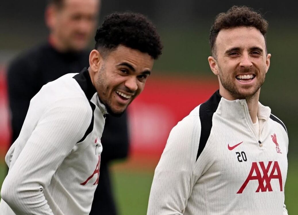 Luis Díaz y Diogo Jota, durante un entrenamiento del Liverpool / Tomado de: luisdiaz19_