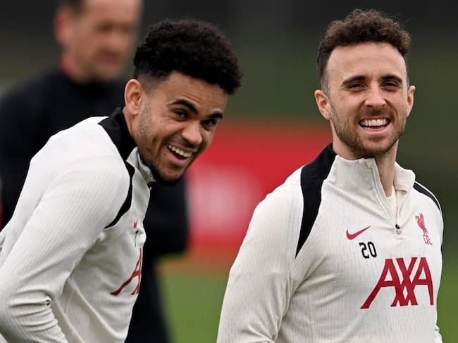 Luis Díaz y Diogo Jota, durante un entrenamiento del Liverpool / Tomado de: luisdiaz19_