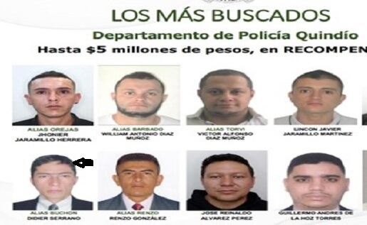 Cartel de los  delincuentes más buscados del Quindío, Foto Cortesía Policía